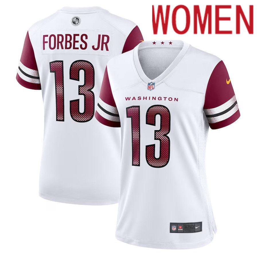 Women Washington Commanders 13 Emmanuel Forbes Jr. Nike White Away Game NFL Jersey